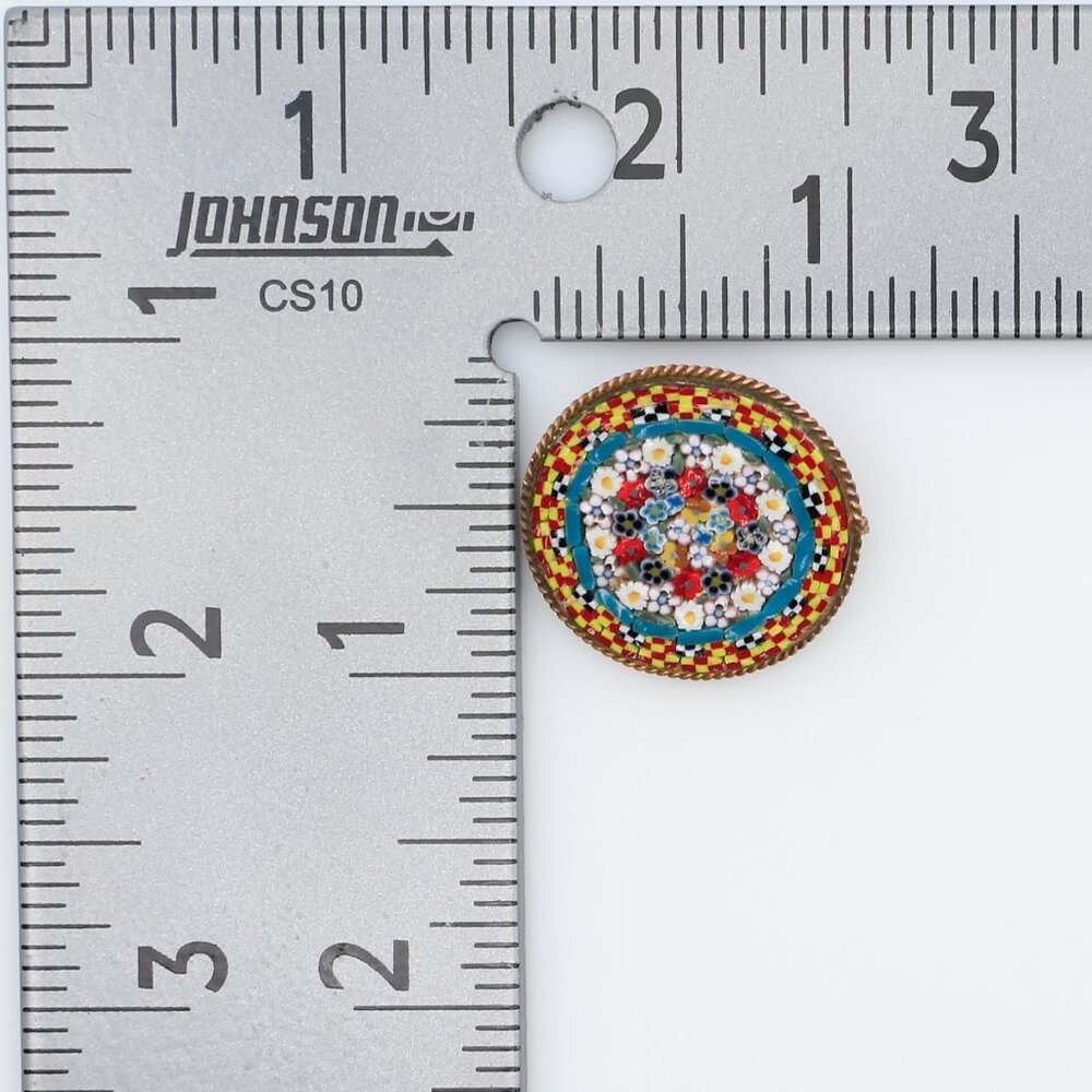 Antique Early Art Deco Italian Tiny Micromosaic Detail Floral Glass Brooch 1920s - Picture 4 of 4